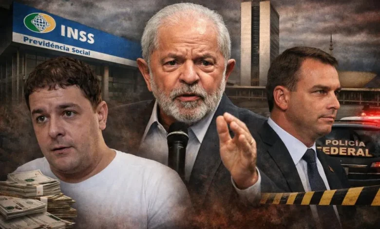 A nova estratégia do governo é comparar o caso de Lulinha ao de Flávio Bolsonaro - Foto: Reprodução/Imagem gerada por IA